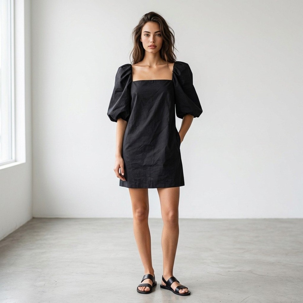 Mare Mare Anthropologie Black Puff Sleeve Mini Dress Square Neck Size Small